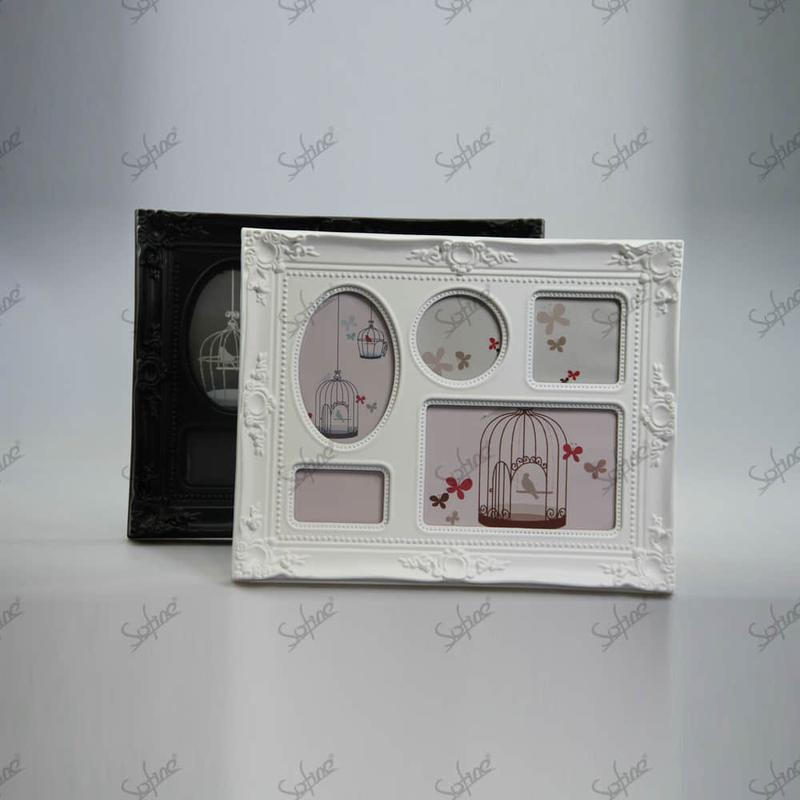 SF60826-5-Opening Baroque Embossed Collage Frame in Black & White