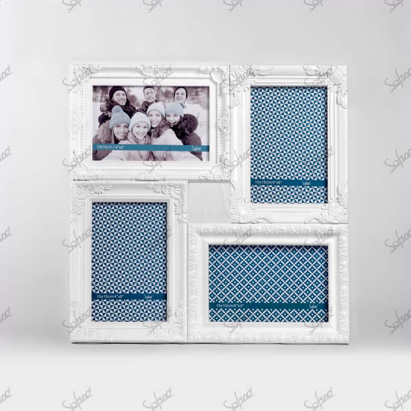 SF80009-4-Opening Baroque Embossed Collage Frame in White